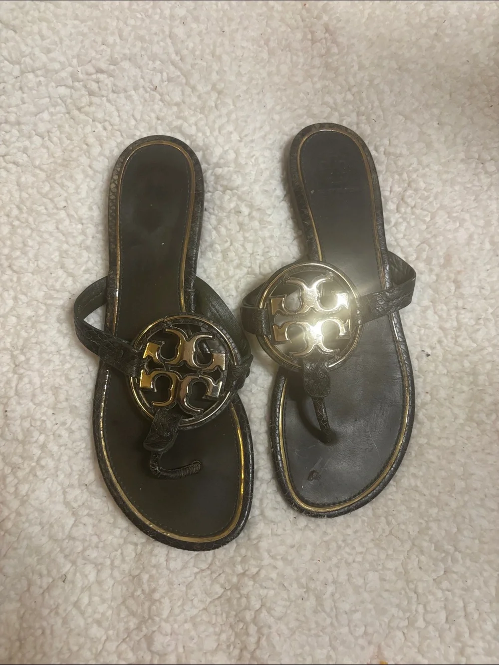 Tory Burch Miller Snake Printed Gold Logo Sandals women's 8